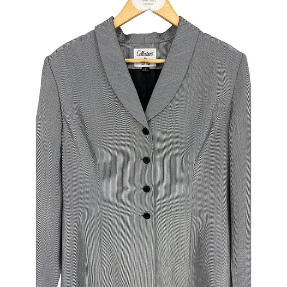 Le Suit pant suit 14 black white button front lined shoulders pads straight leg - Picture 2 of 14